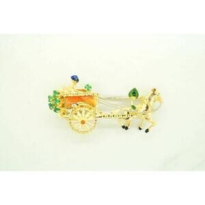 Estate Sale 18k Yellow Gold Emerald Brooch 0.18 TCW Vintage Style